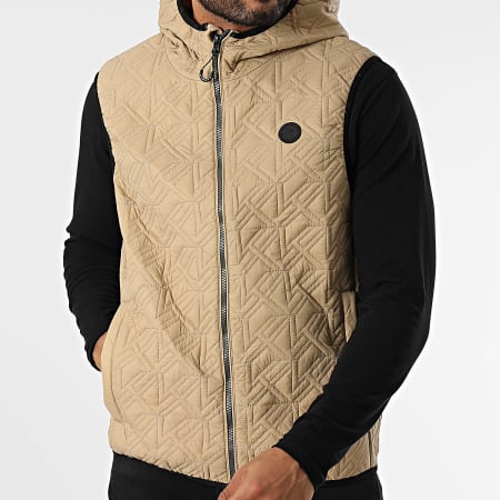 Kymaxx - Abrigo sin mangas con capucha beige