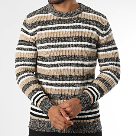 KZR - Pull A Rayures Blanc Beige Marron