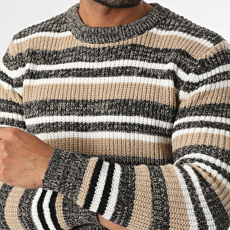 KZR - Pull A Rayures Blanc Beige Marron