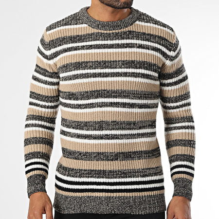 KZR - Pull A Rayures Blanc Beige Marron