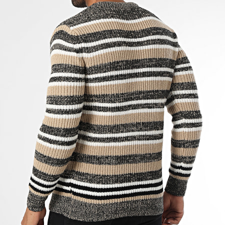 KZR - Pull A Rayures Blanc Beige Marron