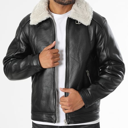 KZR - Chaqueta de piel sintética con cremallera negra