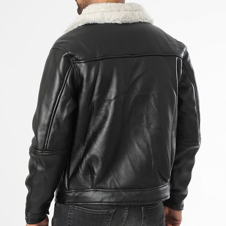 KZR - Chaqueta de piel sintética con cremallera negra