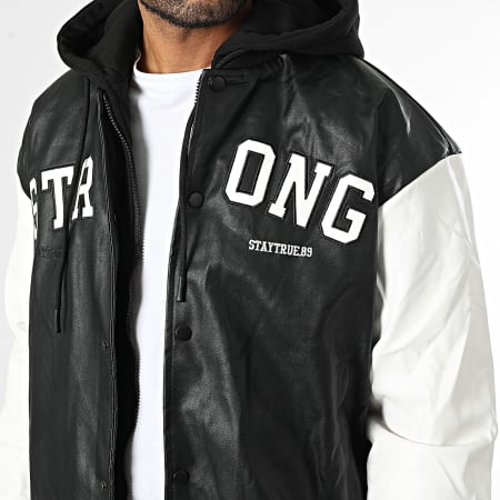 KZR - Chaqueta con capucha de piel sintética blanca y negra