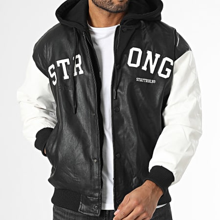 KZR - Chaqueta con capucha de piel sintética blanca y negra