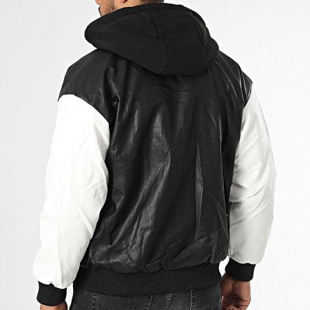 KZR - Chaqueta con capucha de piel sintética blanca y negra