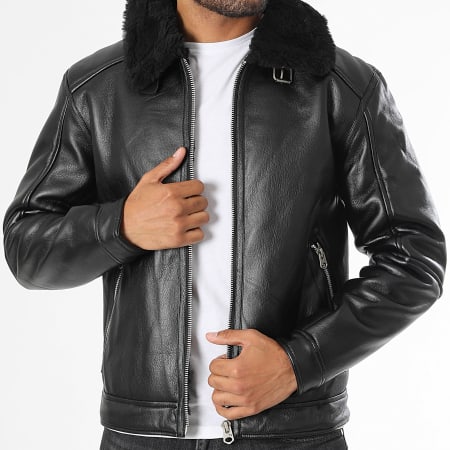 KZR - Veste Simili Cuir Zippée Noir