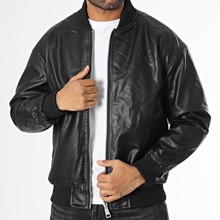 KZR - Veste Simili Cuir Zippée Noir