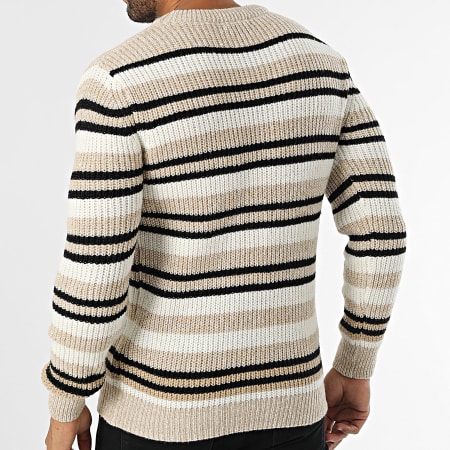 KZR - Pull A Rayures Beige Blanc Noir