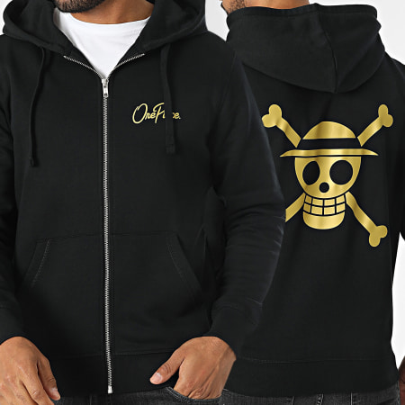 One Piece - Mugiwara Big Back Zip Hoodie Black Gold - Ryses