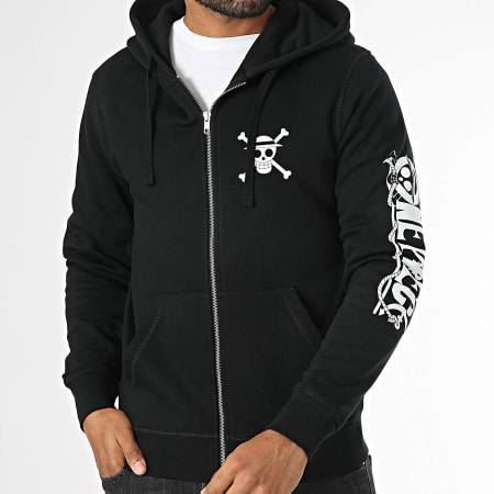 One Piece - Sweat Zippé Capuche Mugiwara Sleeve Noir Blanc