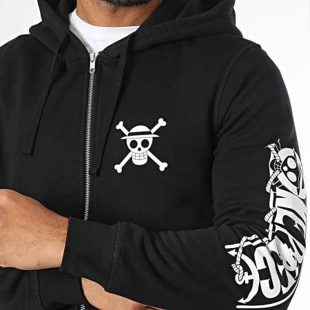 One Piece - Sweat Zippé Capuche Mugiwara Sleeve Noir Blanc
