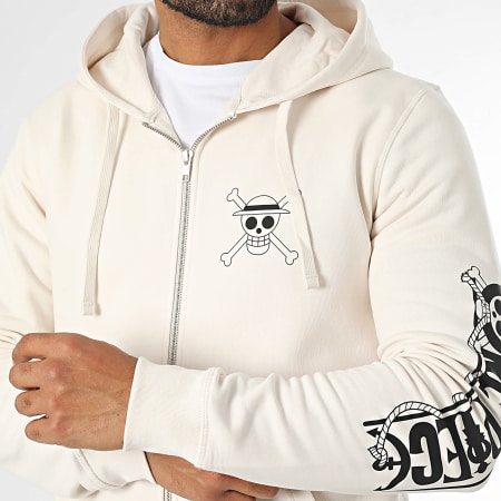One Piece - Mugiwara Sleeve Zip Hoodie Beige Black - Ryses