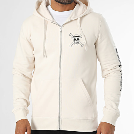 One Piece - Mugiwara Sleeve Zip Hoodie Beige Black - Ryses