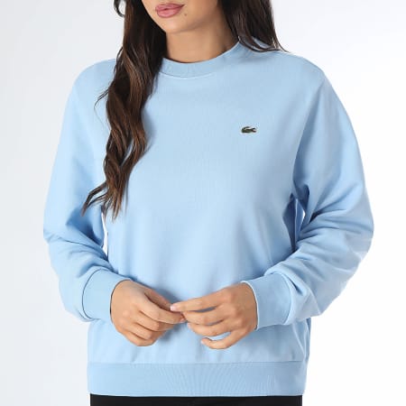 Lacoste - Sweat Crewneck Femme Logo Brodé Crocodile Bleu Clair
