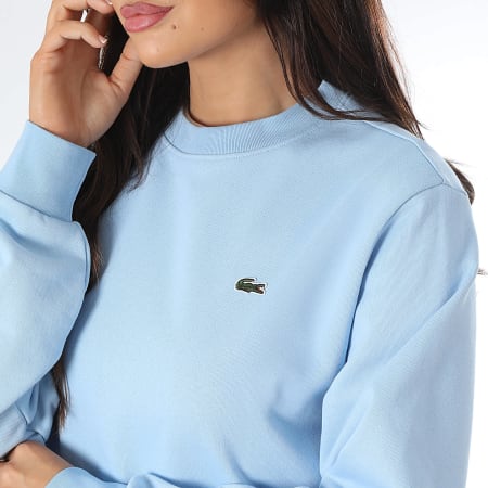 Lacoste - Sweat Crewneck Femme Logo Brodé Crocodile Bleu Clair
