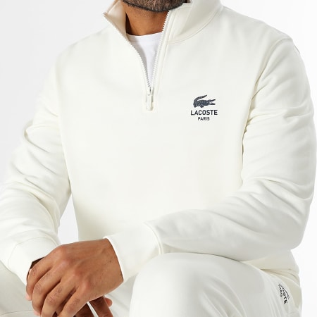 Sweat Col Montant Zippe Classic Fit Logo Crocodile Beige Clair