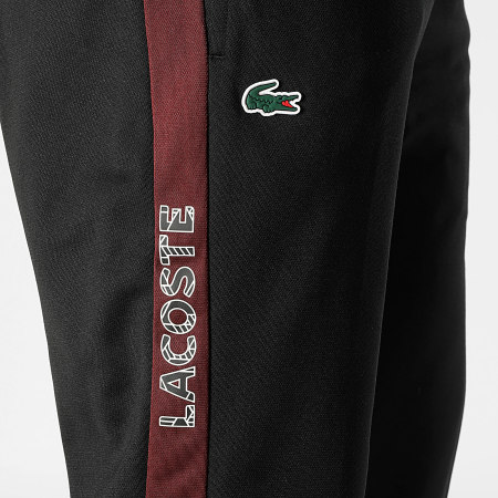Lacoste Pantalon Jogging A Bandes Logo Crocodile Noir Bordeaux