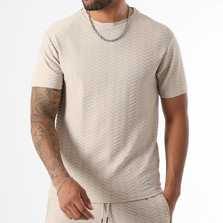 LBO - Ensemble Tee Shirt Et Short Jogging Waves 0281 Beige