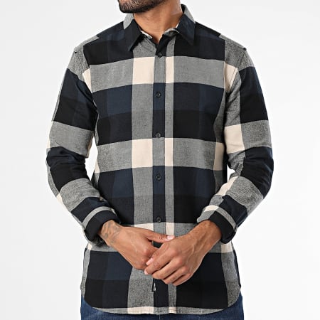 Only And Sons - Chemise Manches Longues A Carreaux Gudmund Bleu Marine Beige