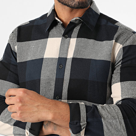 Only And Sons - Chemise Manches Longues A Carreaux Gudmund Bleu Marine Beige