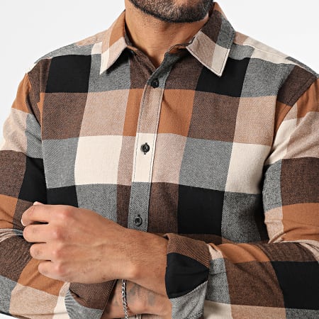 Only And Sons - Gudmund Negro Camel Beige Camisa de manga larga a cuadros