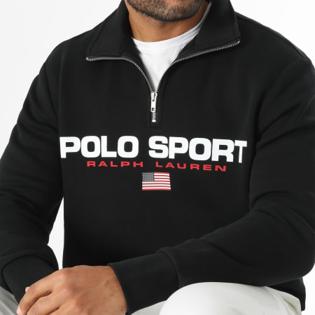 Polo Ralph Lauren Sweat Col Montant Zippe Logo Sport Noir LaBoutiqueOfficielle