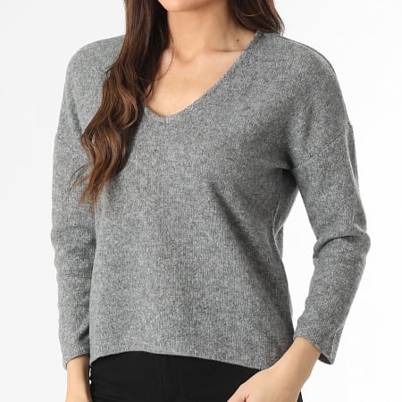 Vero Moda - Pull Col V Femme Blis Gris Chiné
