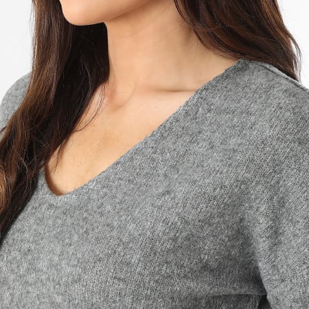 Vero Moda - Pull Col V Femme Blis Gris Chiné