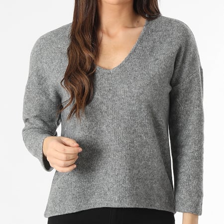 Vero Moda - Pull Col V Femme Blis Gris Chiné