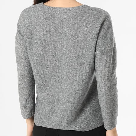 Vero Moda - Pull Col V Femme Blis Gris Chiné