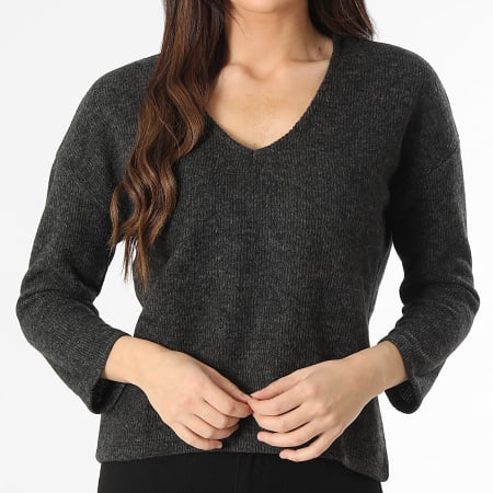 Vero Moda - Pull Col V Femme Blis Gris Anthracite Chiné