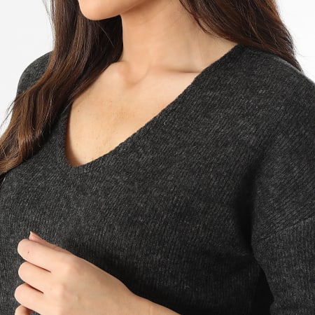 Vero Moda - Pull Col V Femme Blis Gris Anthracite Chiné