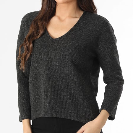 Vero Moda - Pull Col V Femme Blis Gris Anthracite Chiné