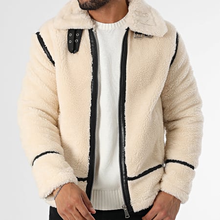 Frilivin - Chaqueta de piel beige claro con cremallera