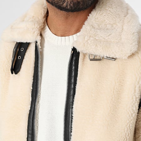 Frilivin - Chaqueta de piel beige claro con cremallera