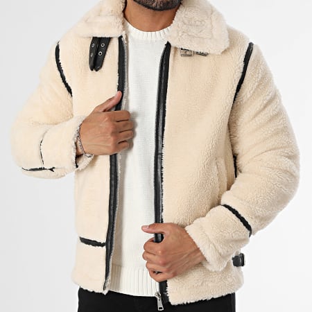 Frilivin - Chaqueta de piel beige claro con cremallera