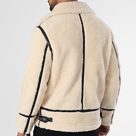 Frilivin - Chaqueta de piel beige claro con cremallera