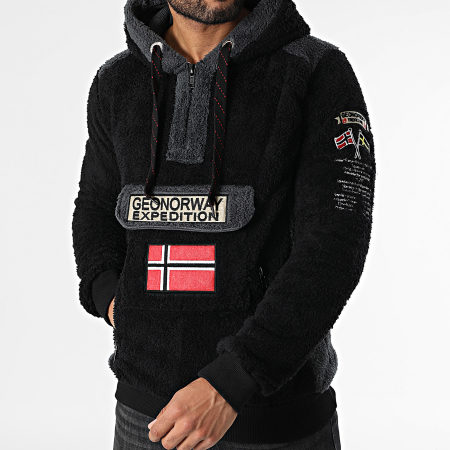 Geographical Norway - Sweat Col Zippé Capuche Gymclass Vert Kaki