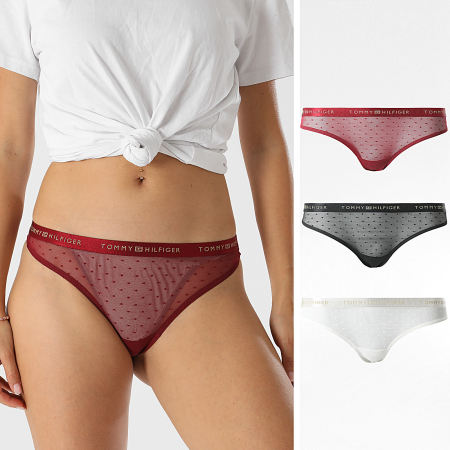 Tommy Hilfiger - Lot De 3 Strings Femme 5534 Blanc Noir Bordeaux
