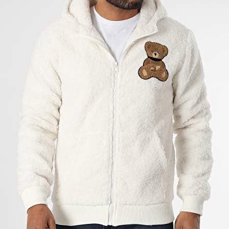 John H - Veste Zippée Capuche Sherpa AB3916 Beige Clair