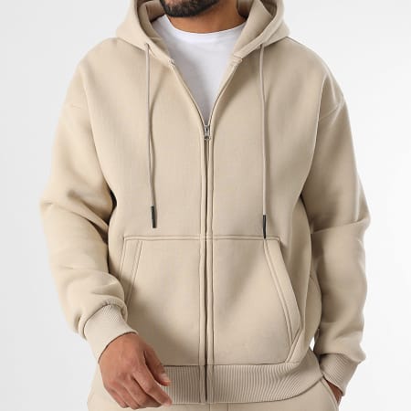 LBO - Felpa con cappuccio e zip e pantaloni da jogging 3633 Set beige