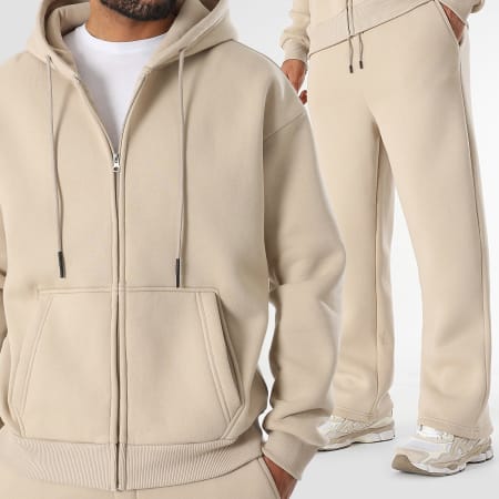 LBO - Felpa con cappuccio e zip e pantaloni da jogging 3633 Set beige
