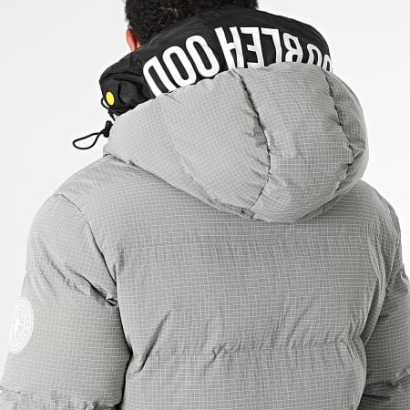 DoubleHood - Cazadora Hummer gris con capucha y ribetes de cuadros