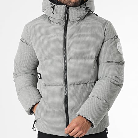 DoubleHood - Cazadora Hummer gris con capucha y ribetes de cuadros