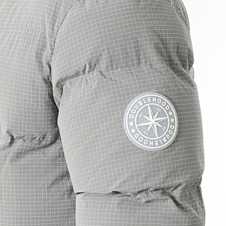 DoubleHood - Cazadora Hummer gris con capucha y ribetes de cuadros