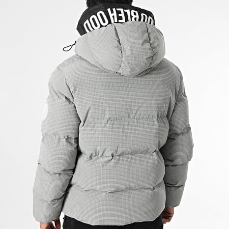 DoubleHood - Cazadora Hummer gris con capucha y ribetes de cuadros