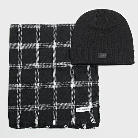 Jack And Jones - Lot Echarpe A Carreaux Et Bonnet Frost Noir Blanc
