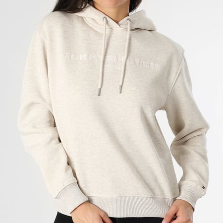 Tommy Hilfiger Women's Hoodie Corp Logo 3598 Beige Chiné Ryses