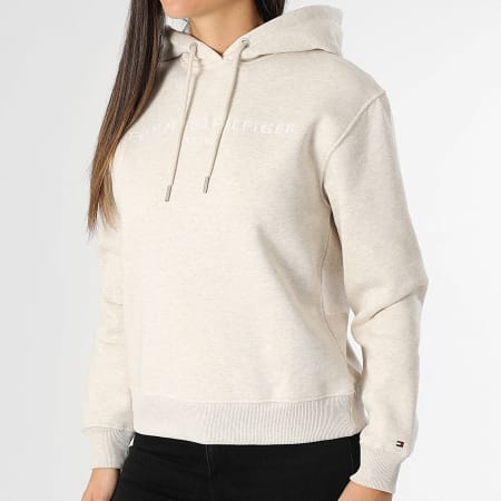 Tommy Hilfiger - Sweat Capuche Femme Corp Logo 3598 Beige Chiné